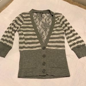 Gray lace back cardigan Sweater, Medium (10-12)